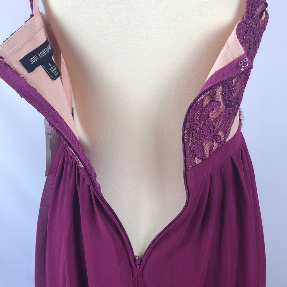Jodi Kristopher Magenta Lace Jeweled Party Dress - Size 5 Juniors NWT - Picture 9 of 16